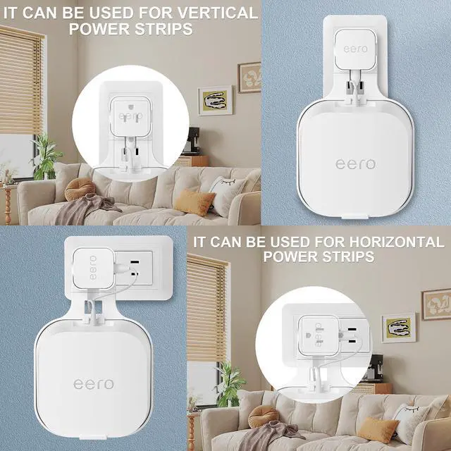 Alt view image 3 of 6 - Wall Mount Holder for eero 7 Home WiFi System - Space Saving Outlet Wall Stand Bracket for eero 7, No Messy Wires, Compatible with Vertical or Horizontal Plug (White, 2Pack)