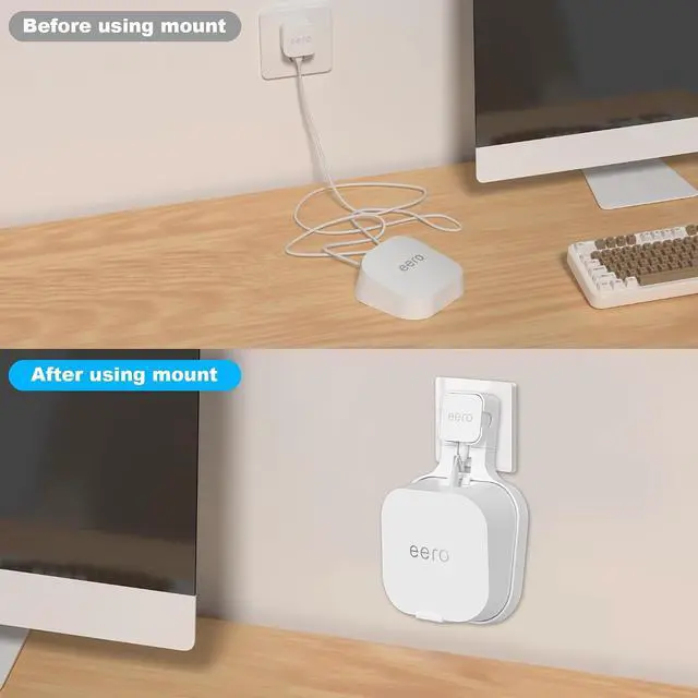 Alt view image 4 of 6 - Wall Mount Holder for eero 7 Home WiFi System - Space Saving Outlet Wall Stand Bracket for eero 7, No Messy Wires, Compatible with Vertical or Horizontal Plug (White, 2Pack)