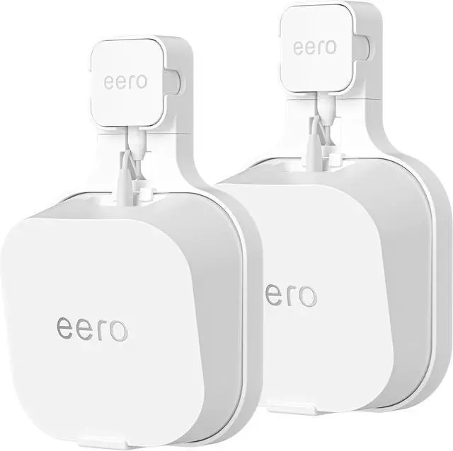 Main image of Wall Mount Holder for eero 7 Home WiFi System - Space Saving Outlet Wall Stand Bracket for eero 7, No Messy Wires, Compatible with Vertical or Horizontal Plug (White, 2Pack)