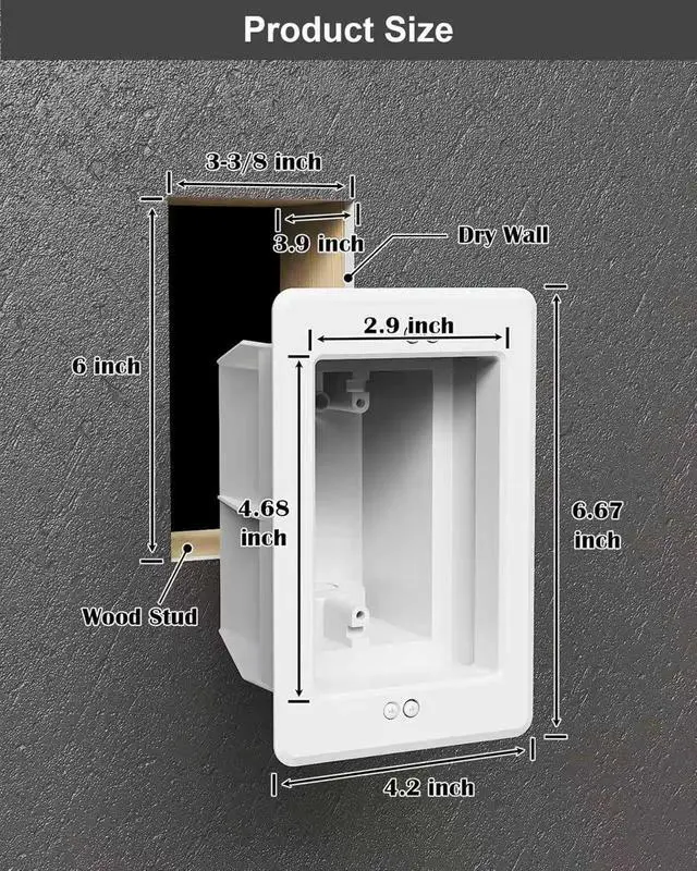 Alt view image 3 of 7 - DVFR1W-1 Recessed Electrical/Outlet Box Wall Plate Kit, Single Gang, Recessed Receptacle Outlet Box for TV, Tablet and Household Appliance, Suitable for GFCI Outlet and Standard Outlet, White (2 Pack)