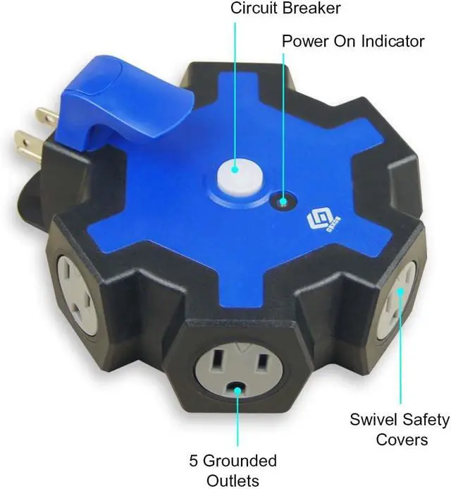 Alt view image 2 of 6 - Outdoor Outlet Extender, Heavy Duty 5 Outlet Power Adapter with Swivel Safety Covers, Resettable 15A Circuit Breaker, Power Indicator, for Outdoor Lights, Holiday Decorations Workshop. ETL Listed