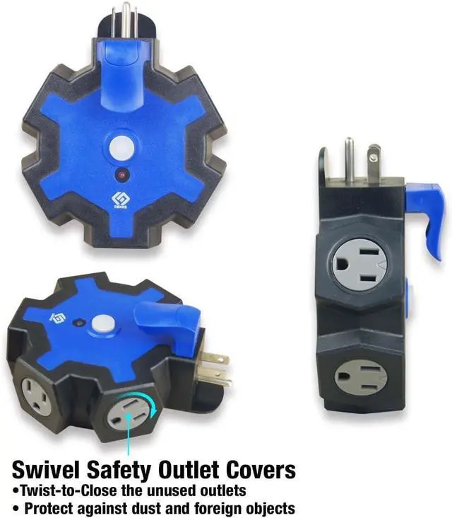 Alt view image 3 of 6 - Outdoor Outlet Extender, Heavy Duty 5 Outlet Power Adapter with Swivel Safety Covers, Resettable 15A Circuit Breaker, Power Indicator, for Outdoor Lights, Holiday Decorations Workshop. ETL Listed