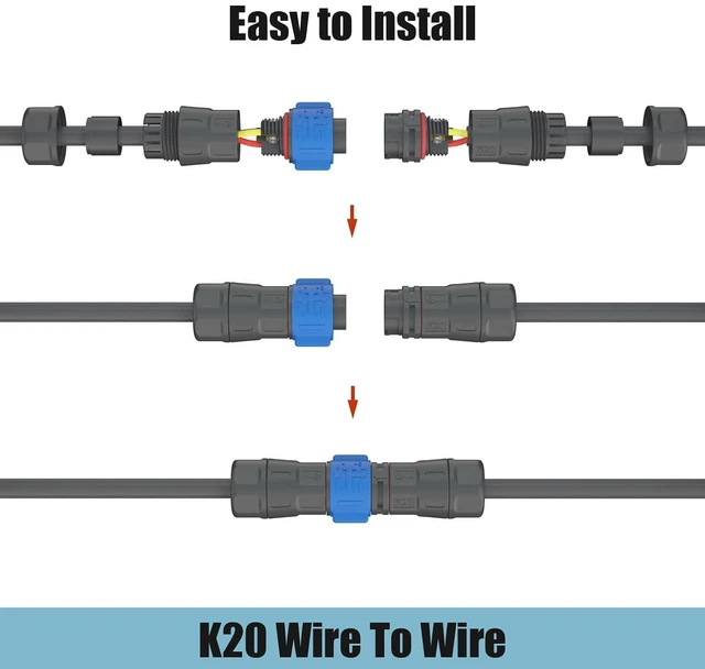 Alt view image 5 of 7 - AOHUA K20 3-Pin Waterproof Connector (3-Pack) - IP67 Junction Box Quick Plug Outdoor Industrial/Aviation Wire Connectors, Male/Female for Ø6.0-13.0mm Cables (AH-K20-2003MMZ/FFZ01222)