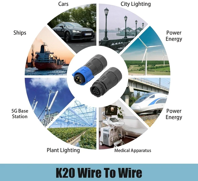 Alt view image 7 of 7 - AOHUA K20 3-Pin Waterproof Connector (3-Pack) - IP67 Junction Box Quick Plug Outdoor Industrial/Aviation Wire Connectors, Male/Female for Ø6.0-13.0mm Cables (AH-K20-2003MMZ/FFZ01222)