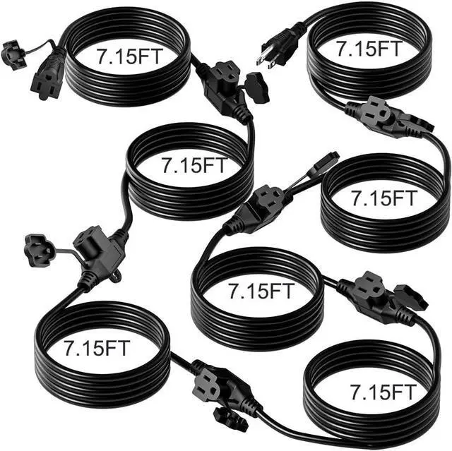 Alt view image 2 of 7 - 50FT 16 Gauge 3 Prong Extension Cord,7 Socket Evenly-Spaced,Nema5-15P/Nema5-15R Male to Female Connector,Stage Back Lines Power Board,Multiple Cable for Party and Christmas Decoration ETL Listed