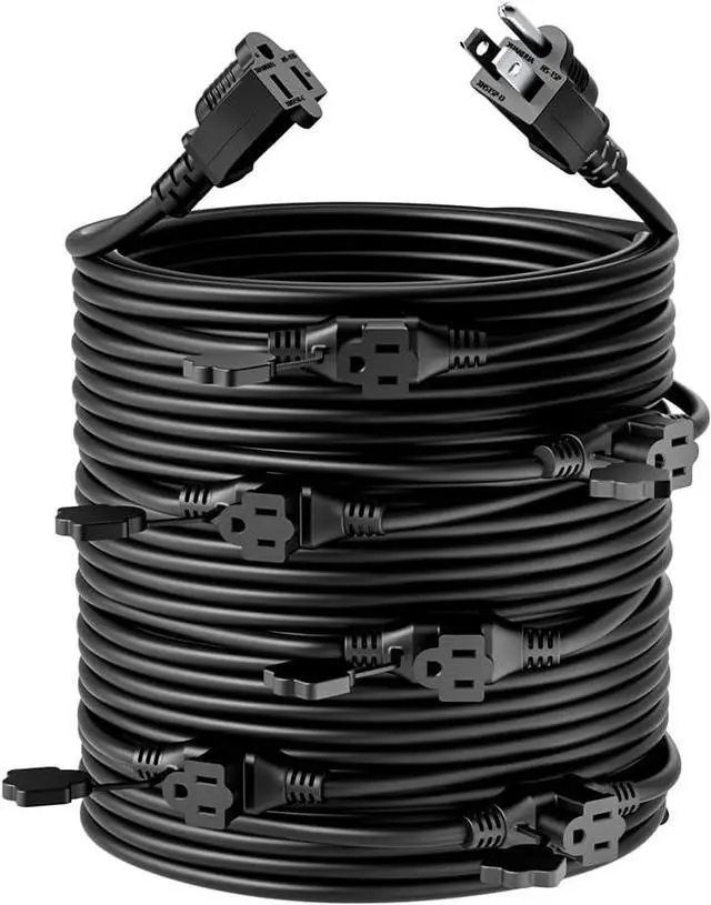 Main image of 50FT 16 Gauge 3 Prong Extension Cord,7 Socket Evenly-Spaced,Nema5-15P/Nema5-15R Male to Female Connector,Stage Back Lines Power Board,Multiple Cable for Party and Christmas Decoration ETL Listed