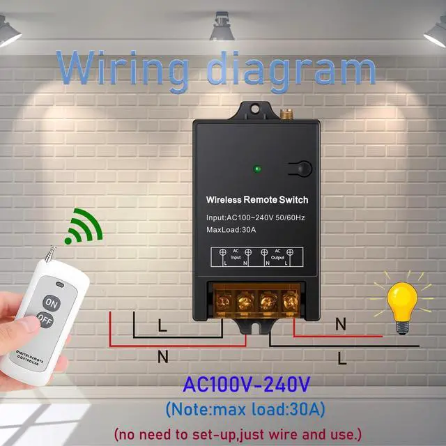 Alt view image 2 of 7 - Wireless Light Switch,AC110V/120V/240V/40A Relay with Voltage Isolation,Wireless Remote ON/Off Switch,984FT Long Range RF Switch for High Power Electrical Equipment Light,Pump,Dust Collector