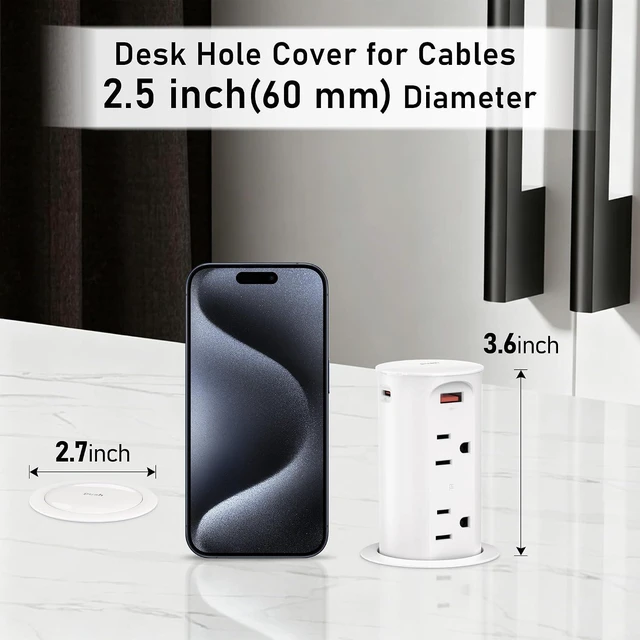 Alt view image 5 of 7 - Pop Up Outlet for Countertop 2.5-Inch,Recessed Power Strip,20W USB C,4 Outlets,Space Saver for Kitchen,Office Desk,Tamper Resistant Receptacle,ETL Listed (White)