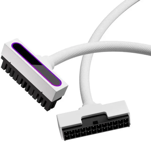 Main image of 24PIN PSU Extension Cable,ARGB PC Cable with 5V 3Pin,18AWG 90 Degree Right-Angle Design for Cleaner PC Builds.30CM(White)