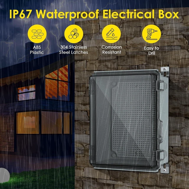 Alt view image 2 of 6 - Waterproof Electrical Junction Box Outdoor, IP67 ABS Plastic Weatherproof Electrical Enclosure with Aluminum DIN Rail, Mounting Platem for WiFi Project, Clear (8.7''x6.7''x4.3)