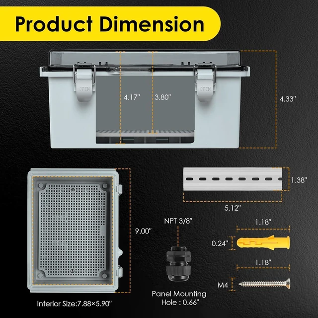 Alt view image 3 of 6 - Waterproof Electrical Junction Box Outdoor, IP67 ABS Plastic Weatherproof Electrical Enclosure with Aluminum DIN Rail, Mounting Platem for WiFi Project, Clear (8.7''x6.7''x4.3)