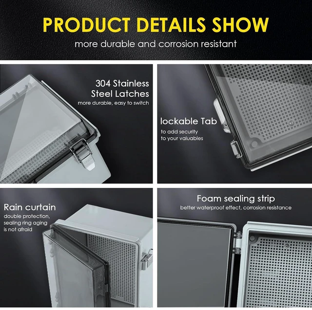 Alt view image 4 of 6 - Waterproof Electrical Junction Box Outdoor, IP67 ABS Plastic Weatherproof Electrical Enclosure with Aluminum DIN Rail, Mounting Platem for WiFi Project, Clear (8.7''x6.7''x4.3)