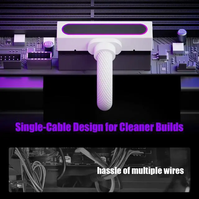 Alt view image 4 of 6 - 24PIN PSU Extension Cable,ARGB PC Cable with 5V 3Pin,18AWG 90 Degree Right-Angle Design for Cleaner PC Builds.30CM(White)