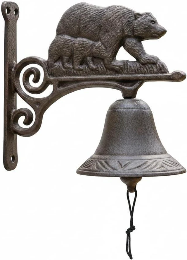 Main image of Comfy Hour 7" Rustic Cast Iron Bear Bell, Wall Mounted Outdoor Dinner Bell for Farmhouse, Garden & Cabin, Vintage Antique Black Rustic Finish, Front Door Decor