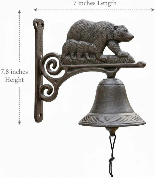 Alt view image 2 of 7 - Comfy Hour 7" Rustic Cast Iron Bear Bell, Wall Mounted Outdoor Dinner Bell for Farmhouse, Garden & Cabin, Vintage Antique Black Rustic Finish, Front Door Decor