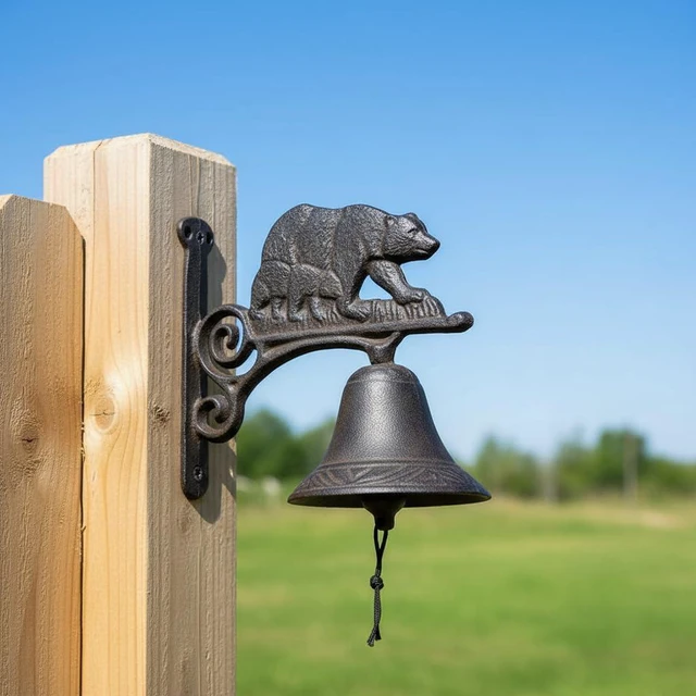Alt view image 3 of 7 - Comfy Hour 7" Rustic Cast Iron Bear Bell, Wall Mounted Outdoor Dinner Bell for Farmhouse, Garden & Cabin, Vintage Antique Black Rustic Finish, Front Door Decor