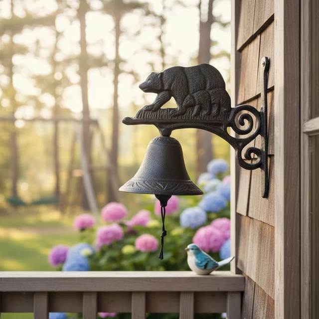 Alt view image 5 of 7 - Comfy Hour 7" Rustic Cast Iron Bear Bell, Wall Mounted Outdoor Dinner Bell for Farmhouse, Garden & Cabin, Vintage Antique Black Rustic Finish, Front Door Decor