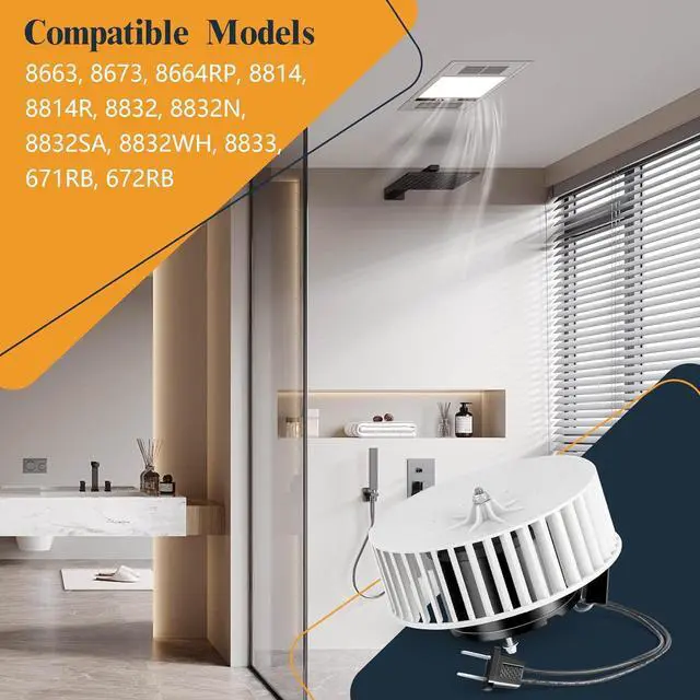 Alt view image 2 of 7 - Upgraded 8663 Bathroom Blower Motor Replacement, Bathroom Exhaust Fan for 8673, 8664RP, 8814, 8814R, 8832, 8832N, 8832SA, 8832WH, 8833, 671RB, 672RB, Ventilation Fan Motor Quiet Operation