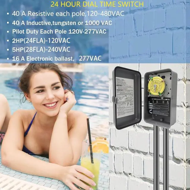 Alt view image 4 of 7 - T104R Mechanical Time Switch, Timers for Pool Pump
