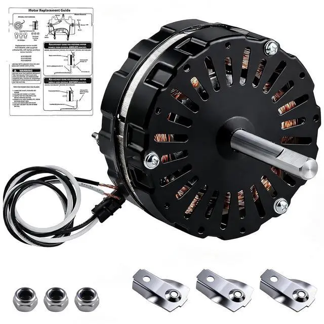 Main image of Attic Fan Motor Replacement Kit F0510B2497, Includes F0510B2944 Black Power Attic Vent Fan Unit, Support Bridges, and Nylon Lock Nuts, Compatible with Lomanco 2000 Series