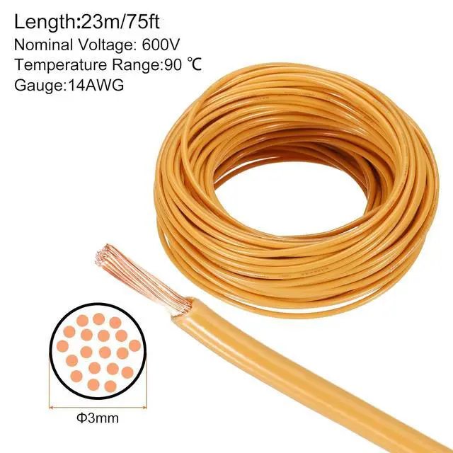 Alt view image 2 of 7 - MECCANIXITY 75 Feet Electrical Wire Insulated Stranded Copper 14 AWG Hook Up Wire Cable THHN Wire Residential, Industrial, Grounding, Electrical Rated for 600 Volts, UL Listed, Orange