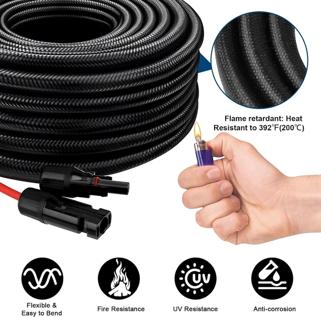 Alt view image 3 of 7 - Solar Panel Extension Cable - 10AWG 30FT Solar Wire with Female & Male Waterproof Connector Flame Retardant Protective Sleeving PV Wire for RV, Photovoltaic Systems, Home, Boat, Solar Panels, Car