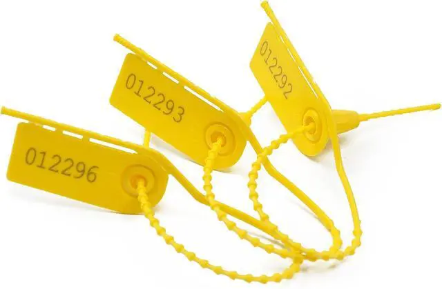 Alt view image 2 of 7 - 500 PCS Plastic Tamper Seals Pull Tight Security Seals Tags Breakaway Seals Numbered Zip Ties Disposable Self-Locking Ties for Fire Extinguisher, Tear Off Type, 210mm Length