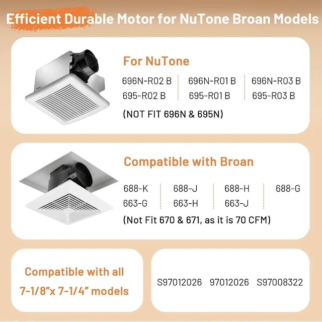 Alt view image 4 of 7 - 696N-R02 B Unit Fan Motor Replacement for NuTone S97012026 Fan Broan 688-K, 688-J, 688-H, 688-G, 695N-R02 B,696N-R01 B,695N-R02 B, 50CFM Bathroom Exhaust Fan Motor Assembly