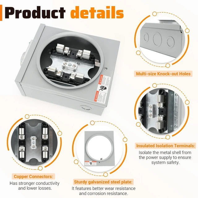 Alt view image 3 of 7 - 100 Amp Meter Socket, 4 Jaw Meter Base, Electrical Panel Component