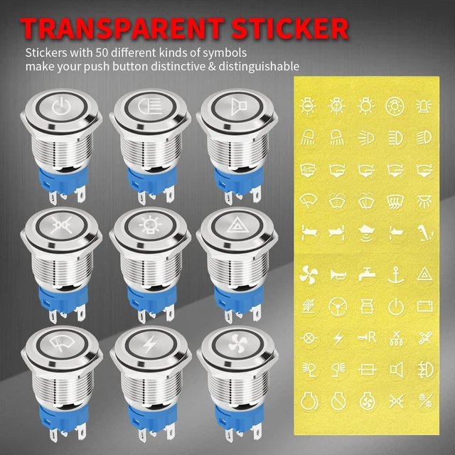 Alt view image 3 of 6 - DaierTek 12V Latching Push Button Switch Marine Waterproof Round Blue LED Pushbutton Switch 19mm 12 Volt DC Ring Illuminated Metal ON Off with Label Sticker for Boat Car -6pcs