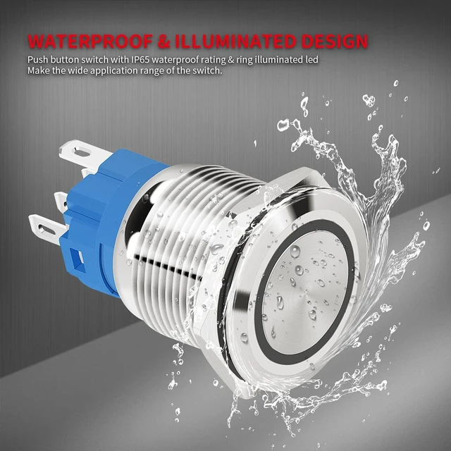 Alt view image 6 of 6 - DaierTek 12V Latching Push Button Switch Marine Waterproof Round Blue LED Pushbutton Switch 19mm 12 Volt DC Ring Illuminated Metal ON Off with Label Sticker for Boat Car -6pcs