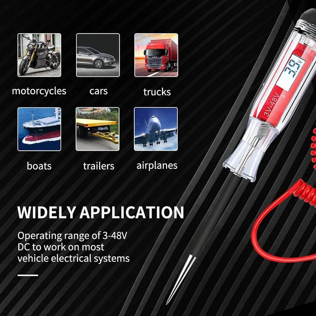 Alt view image 2 of 7 - AWBLIN Automotive Test Light, DC 3-48V Digital Circuit Tester Heavy Duty Light Tester with Voltmeter, Car Truck Vehicle Circuits Low Voltage Tester Probe, 12 Volt Auto Electrical Tester