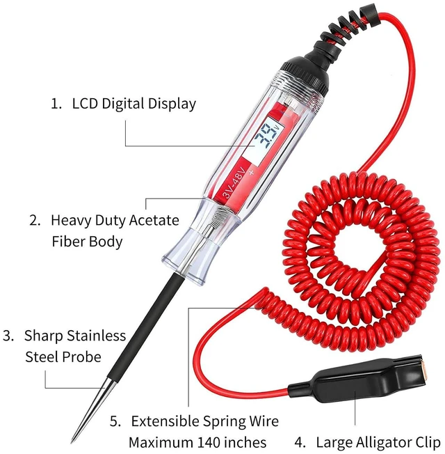 Alt view image 7 of 7 - AWBLIN Automotive Test Light, DC 3-48V Digital Circuit Tester Heavy Duty Light Tester with Voltmeter, Car Truck Vehicle Circuits Low Voltage Tester Probe, 12 Volt Auto Electrical Tester