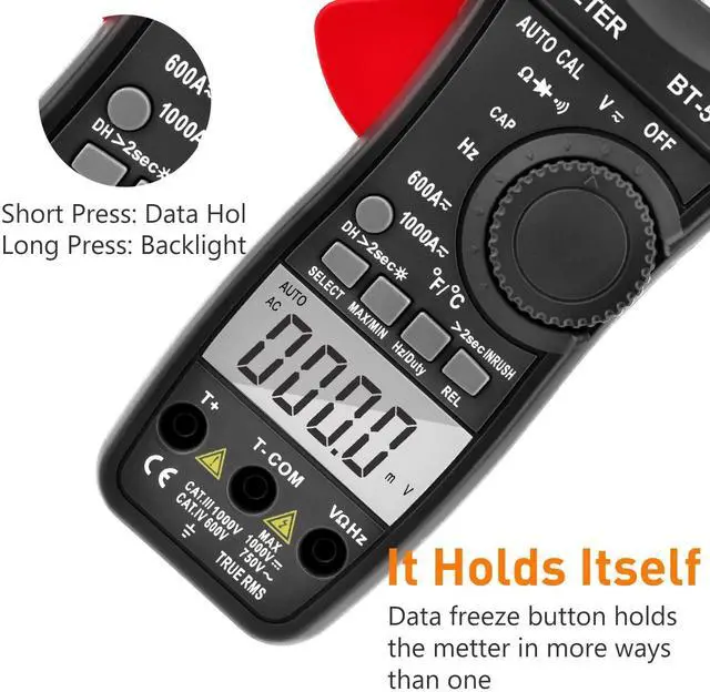 Alt view image 2 of 7 - BTMETER Digital Clamp Meter TRMS 6000 Counts, AC/DC Voltage 1000A Current NCV Amp Meter, Clamp Multimeter with Resistance, Capacitance, Frequency, Inrush Current, Diode Test BT-570N