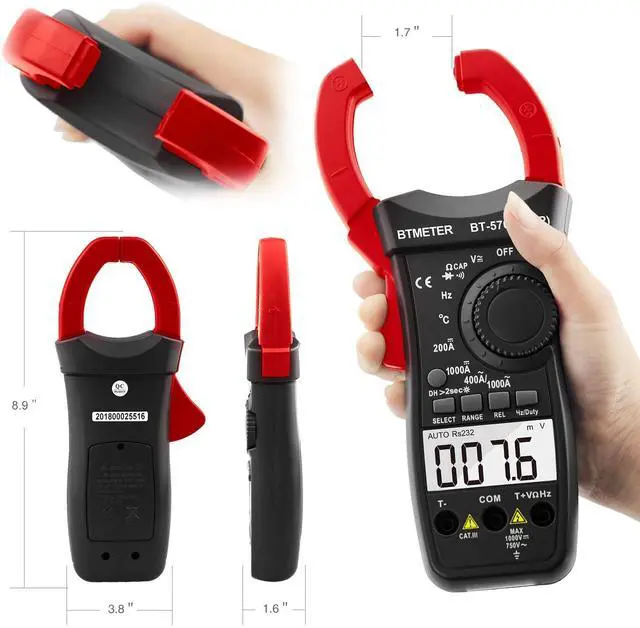Alt view image 5 of 7 - BTMETER Digital Clamp Meter TRMS 6000 Counts, AC/DC Voltage 1000A Current NCV Amp Meter, Clamp Multimeter with Resistance, Capacitance, Frequency, Inrush Current, Diode Test BT-570N