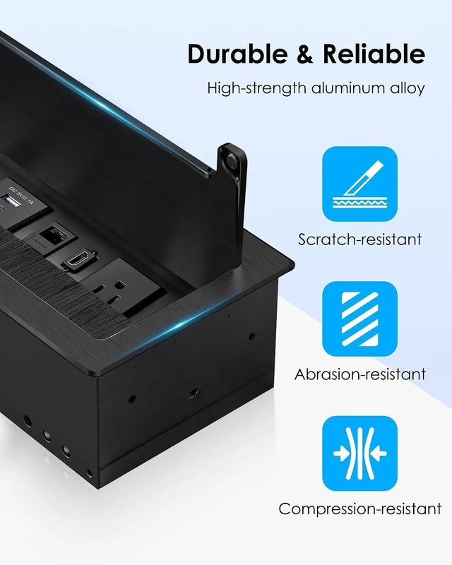 Alt view image 5 of 7 - Conference Table Power Hub with 9.8FT Power Cord, Table Top Box with 2 AC Power+2 USB-A Charger+1 HDMI+1 RJ45(CAT6)+1 USB-C Data +1 Audio, Tabletop Multimedia Connectivity Box for Conference Room