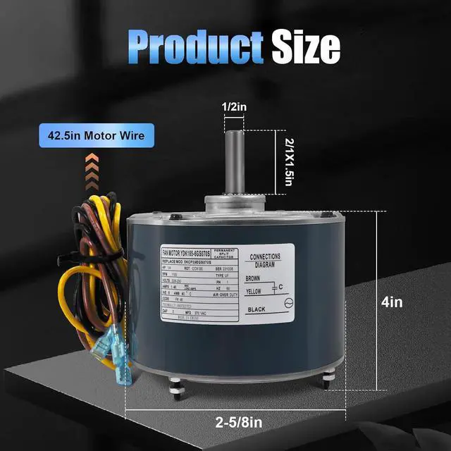 Alt view image 4 of 7 - 5KCP39EGS070S Condenser Fan Motor OEM Standard-1/4 HP 208-230V 1100 RPM Compatible with Genteq #3905 Replaces HC39GE237 HC39GE237A HC39GE236A HC39GE234A Fan Motor for Ac Unit-Inclusive Capacitance