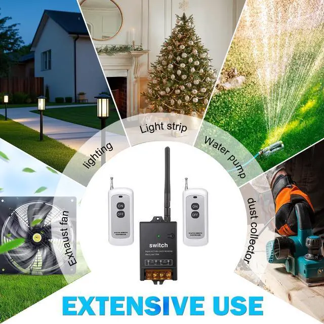 Alt view image 6 of 7 - Wireless Light Switch,AC110V/120V/240V/40A Relay with Voltage Isolation,Wireless Remote ON/Off Switch,984FT Long Range RF Switch for High Power Electrical Equipment Light,Pump,Dust Collector