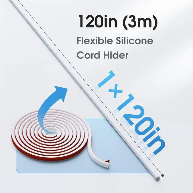 Alt view image 3 of 7 - Delamu Cord Hider for Wall, Cable Management Raceway Kit, Self-Adhesive & Flexible Silicone Cord Wire Covers for 1 Wire, Cable Hider for Wall Mounted TV, Home Office, White (120 inch)