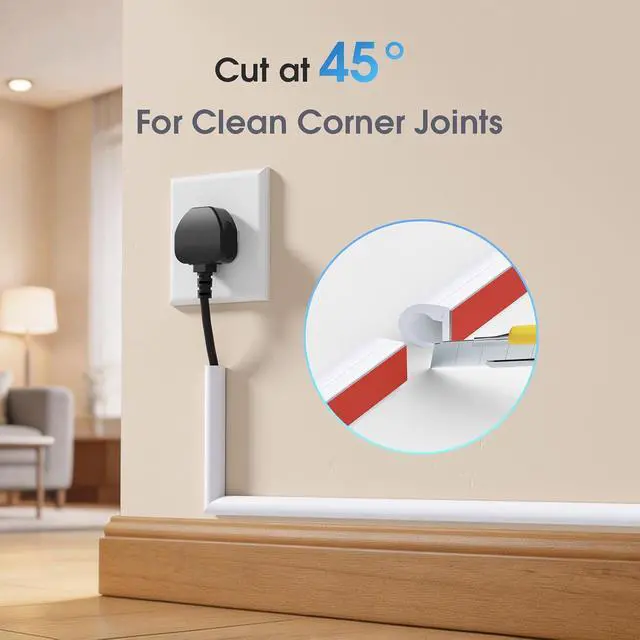 Alt view image 6 of 7 - Delamu Cord Hider for Wall, Cable Management Raceway Kit, Self-Adhesive & Flexible Silicone Cord Wire Covers for 1 Wire, Cable Hider for Wall Mounted TV, Home Office, White (120 inch)