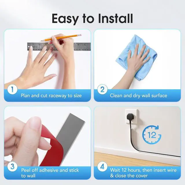 Alt view image 7 of 7 - Delamu Cord Hider for Wall, Cable Management Raceway Kit, Self-Adhesive & Flexible Silicone Cord Wire Covers for 1 Wire, Cable Hider for Wall Mounted TV, Home Office, White (120 inch)