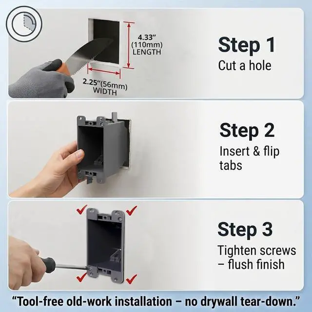Alt view image 5 of 7 - Old WorkElectrical Outlet Box,Single Gang, 14 Cubic Inch Plastic Junction Box for Switches,for Home Improvement, ETL Listed and Fire Rated for 2 Hours(12 PCS)