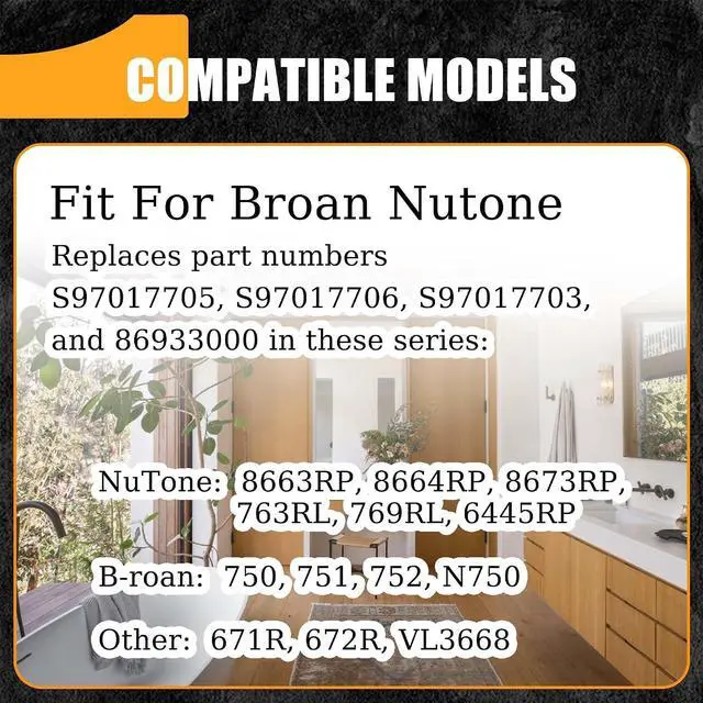 Alt view image 3 of 7 - 8664RP 8663RP Fits for Nutone 8663RP B Unit Bathroom Fan Motor 100CFM 6445RP 671R 672R 8673RP 763RL 769RL 750 751 752 Replace for B-roan Exhaust Fan Motor S97017705, S97017706, 86933000