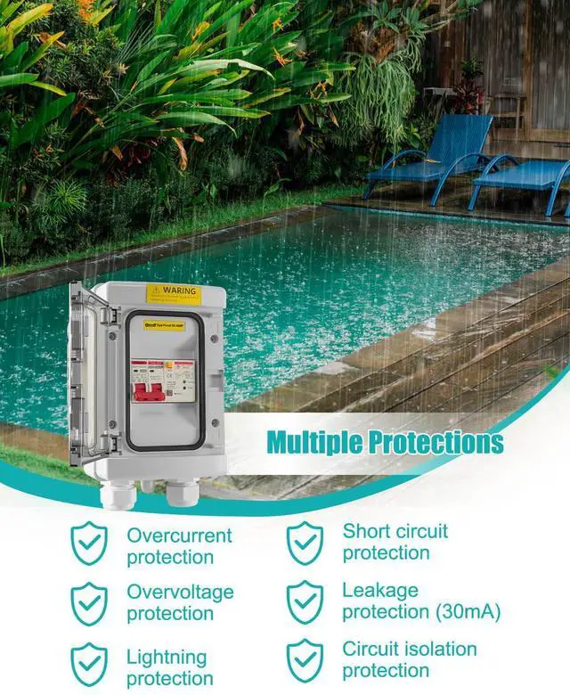 Alt view image 4 of 6 - SPA Panel Disconnect GFCI Switch, 50A Circuit Breaker Box with Surge Protection, IP66 Weatherproof Circuit Breaker Disconnect GFCI Switch for Hot Tub, Swimming Pools 120/240V