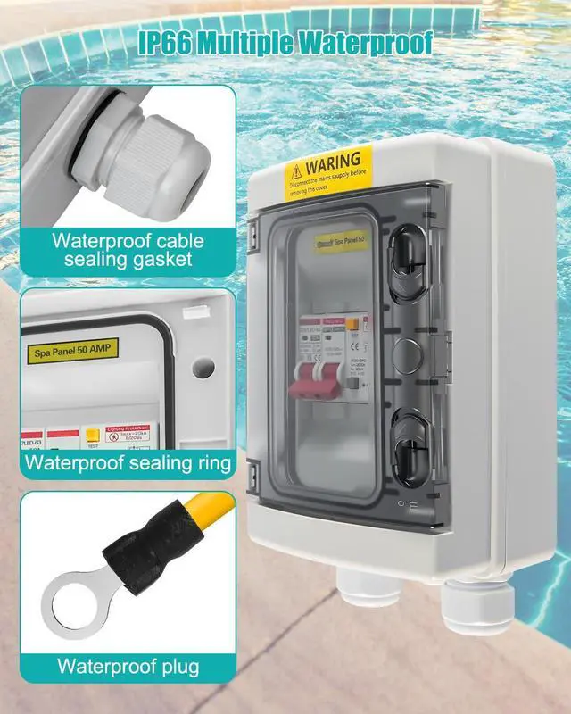 Alt view image 5 of 6 - SPA Panel Disconnect GFCI Switch, 50A Circuit Breaker Box with Surge Protection, IP66 Weatherproof Circuit Breaker Disconnect GFCI Switch for Hot Tub, Swimming Pools 120/240V