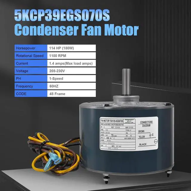 Alt view image 3 of 7 - 5KCP39EGS070S Condenser Fan Motor OEM Standard-1/4 HP 208-230V 1100 RPM Compatible with Genteq #3905 Replaces HC39GE237 HC39GE237A HC39GE236A HC39GE234A Fan Motor for Ac Unit-Inclusive Capacitance