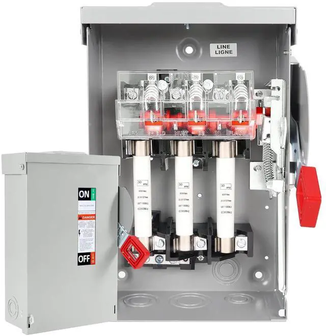 Main image of 30 Amp Disconnect Switch, Fusible, 3 Pole 600 Volt, with Interlock Mechanism, Anti Corrosion and Rust Prevention, NEMA 3R Enclosure for Indoor&Outdoor, 10-Year Warrnaty, 30 Amp Disconnect Box
