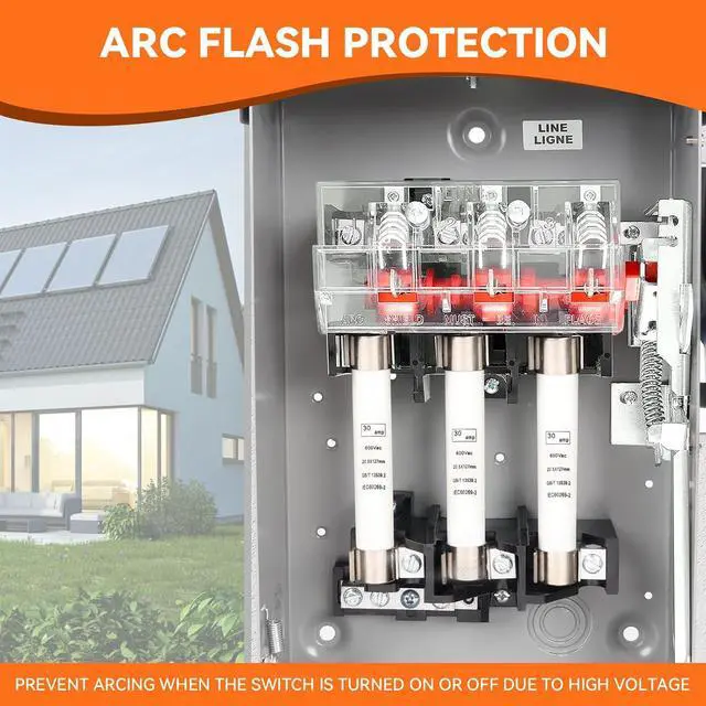 Alt view image 3 of 7 - 30 Amp Disconnect Switch, Fusible, 3 Pole 600 Volt, with Interlock Mechanism, Anti Corrosion and Rust Prevention, NEMA 3R Enclosure for Indoor&Outdoor, 10-Year Warrnaty, 30 Amp Disconnect Box
