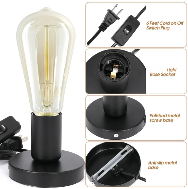 Alt view image 4 of 7 - 6Pcs Desktop Lamp Base Light Base Socket Screw Light Bulb Holder Base with 6 Feet Cord on Off Switch Plug for Holding Bulb for Your Night Light