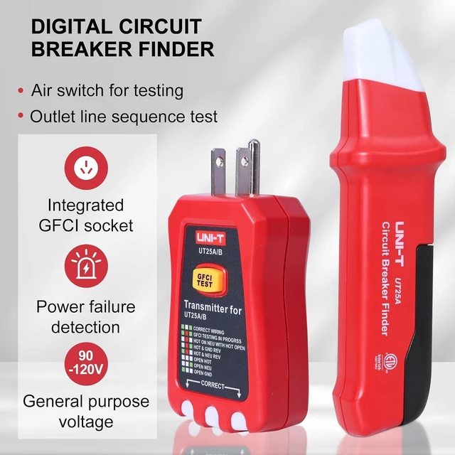 Alt view image 2 of 7 - UNI-T UT25A Circuit Breaker Finder,GFCI Outlet Tester,with NCV Test &Adjustable Sensitivity Buzzer Indication,Beeper Indicattion/Flashing Prompt,Applicable to Circuit Break Finder and Socket Test